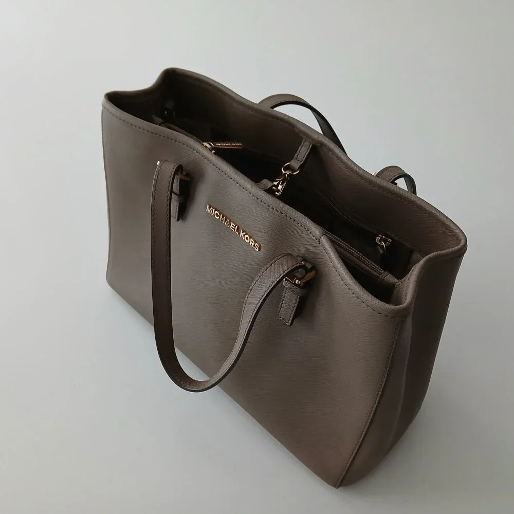 Michael Kors Saffiano Leather Medium Tote - Khaki w/ Gold Hardware
